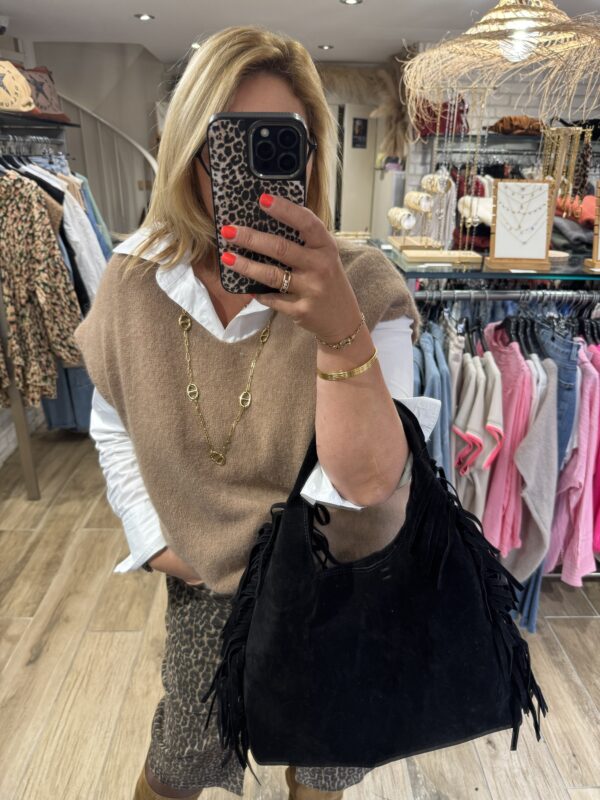 Sac Cabas souple à franges "Noir"
