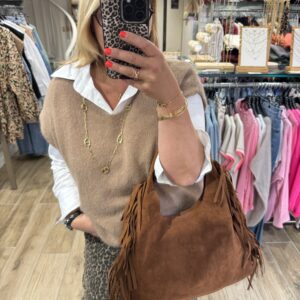 Sac Cabas souple à franges "Camel » – Image 3