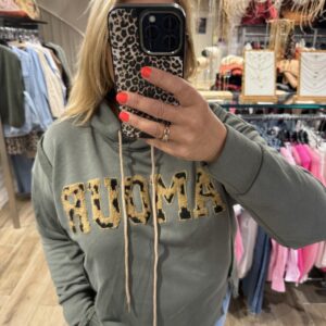 Sweat à capuche kaki « Amour »