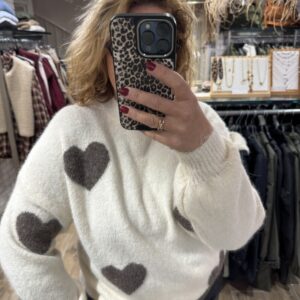 Pull oversize beige col rond cœur 
TU 38/42