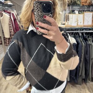 Pull jacquard col rond marron 
TU 36/42