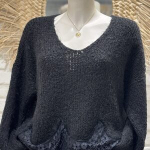 Pull oversize dentelle col V noir TU 36/42