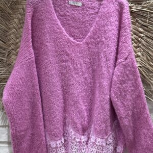 Pull oversize avec dentelle rose TU 36/42