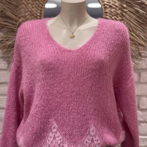 Pull oversize avec dentelle rose TU 36/42