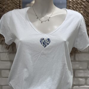 T.shirt cœur  bleu liberty TU 36/40