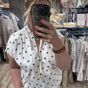 Blouse beige à pois bleu marineTU 38/44