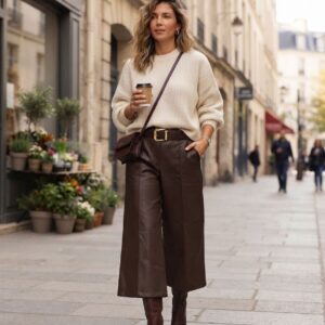 Bermuda long en similicuir marron TU 36/40