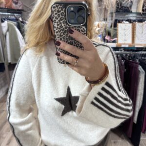 Pull col rond beige étoile TU 36/42