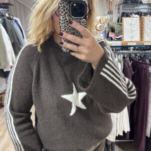 Pull col rond marron étoile TU 36/42