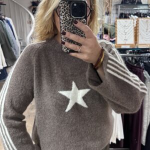 Pull marron chiné étoile col rond TU 36/42