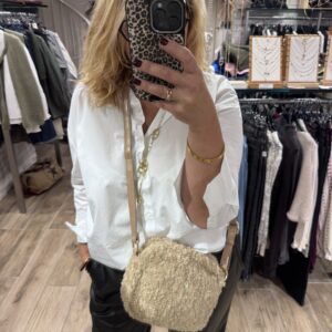 Sac bandoulière moumoute beige